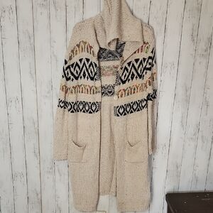 Easel Beige and Black Patterned Cardigan M/L